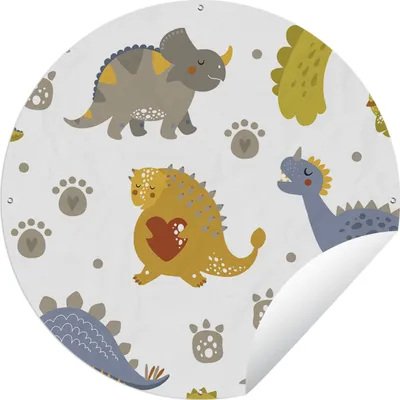Produktbild von MuchoWow® Gartenposter Outdoor-Poster Rund Dinosaurier - Kinder - Design - Jungen - Mädchen - Kinder Ø 150 cm Gartendeko Rundes Poster draußen