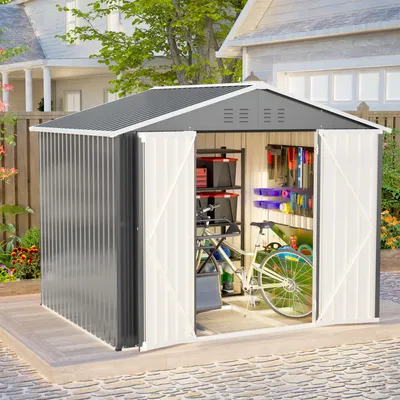 Produktbild von Metall Gerätehaus - 229,4 x 180 x 192,3 cm, Klapptür, verzinkter Stahl, Lüftungsöffnungen