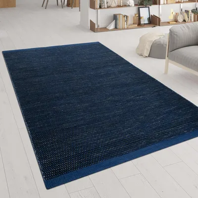 Produktbild von Handgewebter Teppich Flachgewebe Skandinavischer Look Meliert Webmuster In Blau Grösse 120x170 cm
