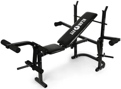 Produktbild von Klarfit Workout Hero Hantelbank - Bankdrücken Bank aus Stahlrohr, Fitnessbank mit Arm- & Beincurler, Hantelbank, Sit Up Bank, Maximalbelastung: 160 kg, schwarz