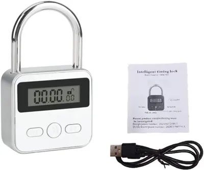 Produktbild von Digitale Zeitschloss,mit LCD-Display Multifunktionaler,99 Stunden Max Timing Lock,Intelligentes Zeitschloss,Wiederaufladbares USB Sicherheits Vorhängeschloss,Kontrolle über Handysucht,Silber