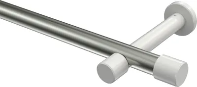 Produktbild von Interdeco Gardinenstange / Vorhangstange Edelstahl-Optik / Weiß, Typ Prestige Santo (Kappe) ohne Ringe, 20 mm Ø 1-läufig, 320 cm
