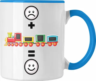 Produktbild von Trendation - Eisenbahn Tasse Geschenk für Eisenbahner Modelleisenbahn  :( + Eisenbahner = :) Lustige Geschenkidee Geburtstag (Blau)