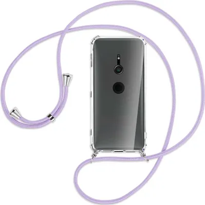 Produktbild von Handykette Backcover-Schutzhülle mit Band (Metall silberfarben) für Sony Xperia XZ2 - violett