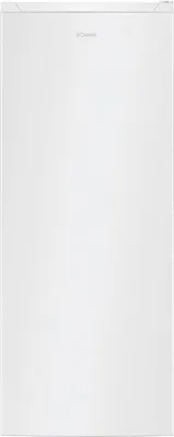 A white upright freezer with the brand logo at the top.