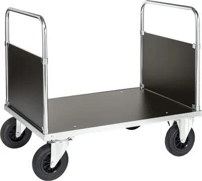 Produktbild von Kongamek Plattformwagen, verzinkt 1200x800x900mm mit Ladefläche aus MDF, 2 Seitenwänden, Gummibereifung und Bremse