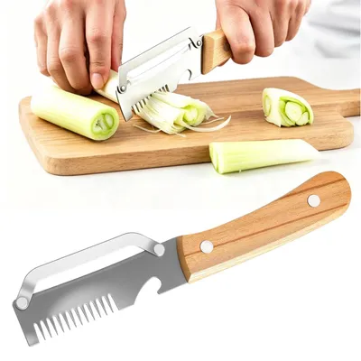 Productafbeelding van Suikerriet schiller - 3CR13 roestvrij staal met houten handvat - Keukenaccessoire - 19,1 cm