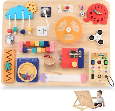 Productafbeelding van Montessori kleurrijk activiteitenbord met ledlicht en standaard - Sensorisch speelgoed - Tafeltje voor baby's en kinderen