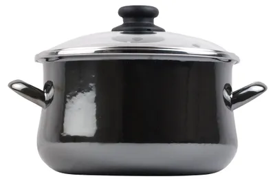 Emaillierter Kochtopf 20 cm, 4,9 l, Antihaft, schwarz/Glassdeckel