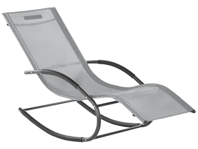 Produktbild von BELIANI Gartenliege Hellgrau Mesh mit Armlehnen Kọpfstütze Schaukelfunktion Modern