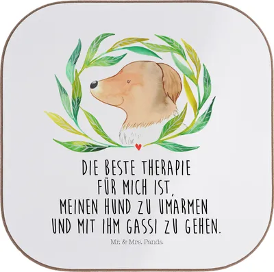 Produktbild von Mr. & Mrs. Panda Tassen Untersetzer Hund Blumen - Weiß - Geschenk, Tischuntersetzer, Sprüche, Glas, Tasse, Umarmen, gläseruntersetzer, Coaster, für Gläser, Hunde