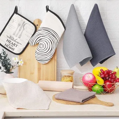 Produktbild von Famanu Küchentücher 100% Baumwolle, 30 x 30 cm, saugfähige und weiche Tücher, 6 Stück, gemischte Farben