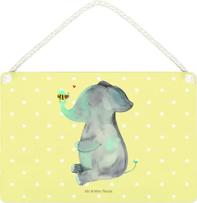 Produktbild von Mr. & Mrs. Panda Schild Elefant Biene DIN A4 - Gelb Pastell - Geschenk, wandtafel, Liebe, kleine aufmerksamkeit, Liebesspruch, Lustige Sprüche, Türschild, Heiratsantrag