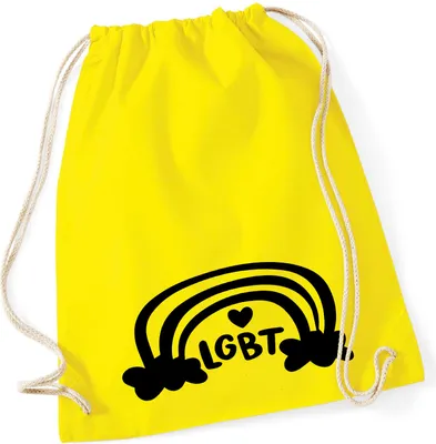Produktbild von Huuraa Turnbeutel LGBT Regenbogen Herz 12 Liter Yellow Baumwolle Rucksack Geschenkidee