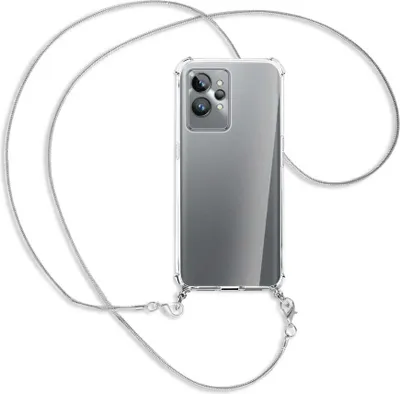 Produktbild von Handykette Backcover-Schutzhülle mit Band (Metall silberfarben) für Realme GT2 Pro (RMX3301,RMX3300) - silberfarbene Kette Snake