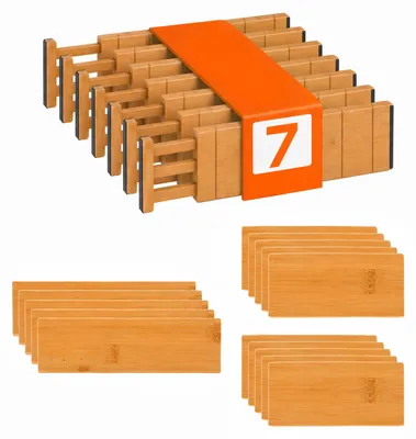 Produktbild von Relaxdays Schubladentrenner, 22-tlg. Set, verstellbar, 43,5-56,5 cm, Schubladenorganizer mit Trennwänden, Bambus, natur