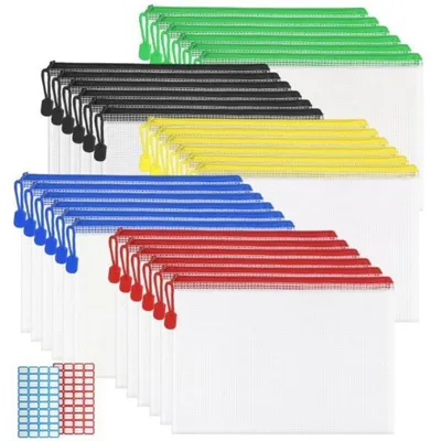 Immagine prodotto di Custodie per documenti A5, impermeabili, confezione da 30 pezzi, realizzate in rete di PVC, disponibili in 5 colori