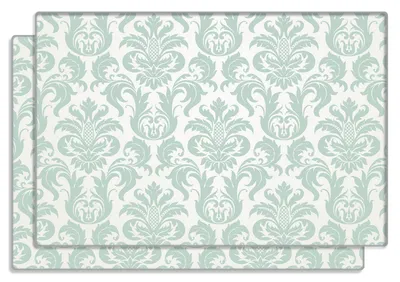 Produktbild von Wallario Frühstücksbrettchen 2er Set aus Glas, je 20 x 30 cm, mit rutschfesten Füßen, Motiv Königliche Schnörkelei in weiß und grün