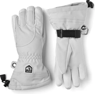 Skihandschuhe "Heli Ski Female - 5 finger" von Hestra in hellgrau; mit verstellbarem Bündchen.