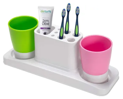 Imagen del producto de Soporte para cepillos de dientes con 2 vasos, de plástico, para el baño