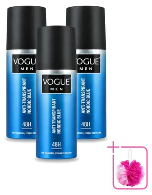 Productafbeelding van 3 x Vogue Men Nordic Blue Antitranspirant Deodorant Spray 150 ml - Voordeelverpakking - 3 stuks