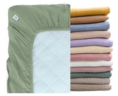 Produktbild von Musselin Babybettlaken 70x140 cm Grün - Spannbettlaken, 100% Baumwolle