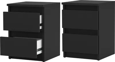 Image de Table de nuit noire Lot de 2 chevets Table de nuit Meuble moderne avec tiroirs Commode en bois Armoire à tiroirs pour votre chambre H42,5 L30 P30,5