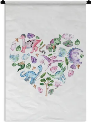 Produktbild von MuchoWow® Wandteppich Wandbehang Kinderzimmer - Herz - Dinosaurier - Mädchen - Kinder - Rosa - Kinder 60x90 cm Tapisserie Dekoration Wandtuch - Foto-Teppich - Abwaschbar