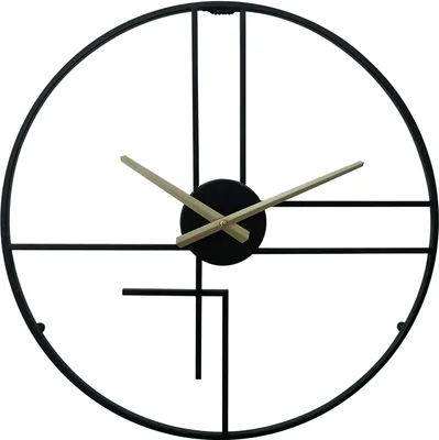 Produktbild von Rebecca Mobili Große Wanduhr aus schwarzem und goldenem Metall Ø 50 cm