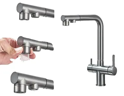 Immagine prodotto di Filtro per l'acqua da installare sul rubinetto della cucina, con erogatore estraibile, miscelatore per acqua calda e fredda, colore grigio