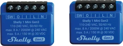 Produktbild von SHELLY WLAN-Schaltaktor 1 Mini Gen 3, blau, 2 Stück