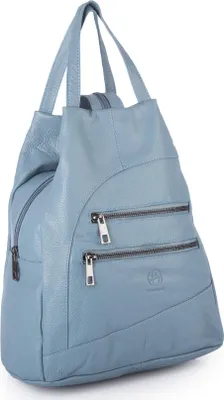 Image de Sac à dos à bandoulière en cuir pour femme, élégant et urbain en cuir naturel bleu clair