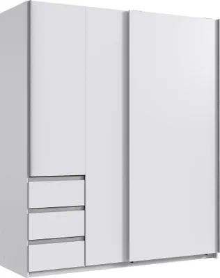 Produktbild von Schwebetürenschrank >Stade< 3 Schübe, in WEISS - 168x198x63cm (BxHxT)
