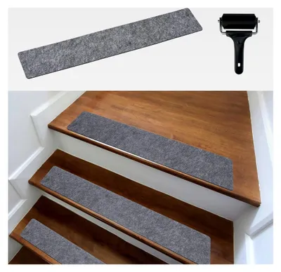 Produktbild von Moderne Treppenstufenmatten im 15er Set, 60x12 cm, selbstklebend aus Filz, grau