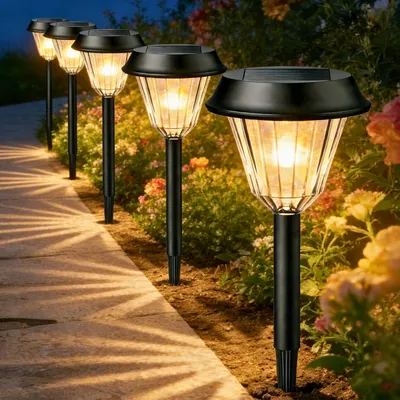 8 Solar-Terrassenleuchten, IP65, LED, 2 Modi, warmweiß/RGB, für Außen