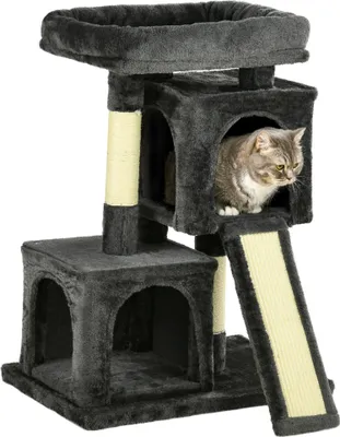 Image de Arbre à chat PawHut 83 cm Petit arbre à chat avec colonnes de sisal, arbre à chat, arbre à grimper pour chats, arbre à chat, meuble pour chats Arbre de jeu pour petits chats, gris foncé
