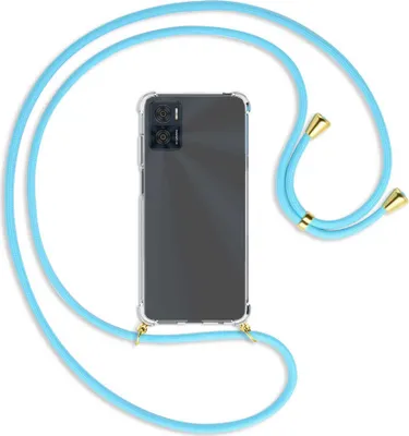 Produktbild von Handykette Backcover-Schutzhülle mit Band (Metall goldfarben) für Motorola Moto E22, Moto E22i 4G - himmelblau