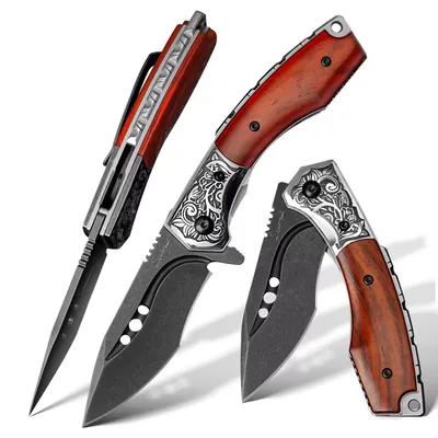 Produktbild von HARAHU WA-31652 Damast Jagd-Klappmesser - Braun/Schwarz KP31652