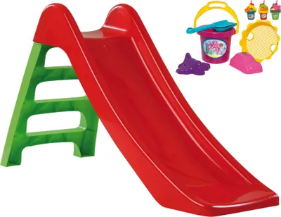 Produktbild von Dohany Mini Kinder Rutsche Wasserrutsche freistehend Rutschlänge 114 cm rot/grün