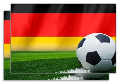 Produktbild von Wallario Frühstücksbrettchen 2er Set aus Glas, je 20 x 30 cm, mit rutschfesten Füßen, Motiv Fußball vor einer Deutschlandflagge