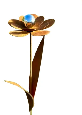 Produktbild von Edelrost Blume mit Edelstahlkugel, Gartendeko, 125cm hoch
