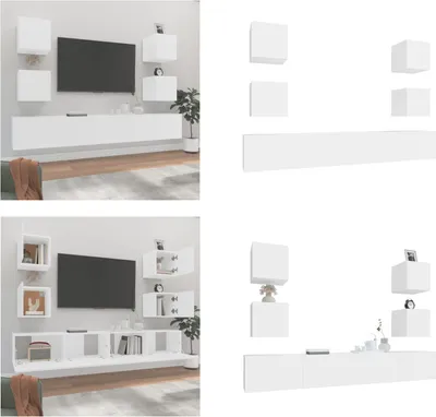 Produktbild von vidaXL 6 tlg. TV Schrank Set Weiß Holzwerkstoff - TV-Schrank-Set - TV-Schrank-Sets - Wohnwand - Schrankwand