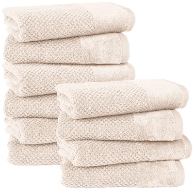 Produktbild von Pure Label 10-TLG Handtücher Set mit Aufhängeschlaufen aus Baumwolle, saugstark und weich | 10er Pack Handtücher 50x100 cm aus Baumwolle, Creme