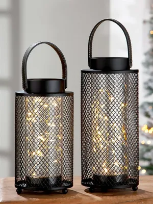 Produktbild von GILDE Windlicht (LED), "Network", Metall, schwarz, , H. 29 cm, D. 12 cm 21427 /Abverkauf nur solange Vorrat reicht