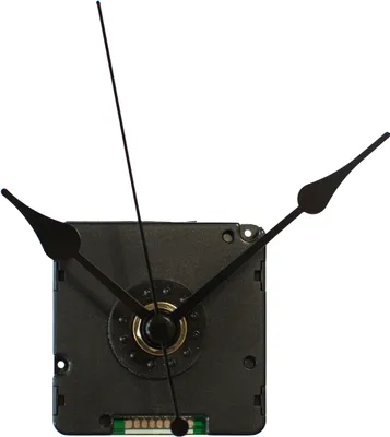 A close-up of a clock movement mechanism with hands.