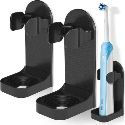 Produktbild von Famanu Elektrische Zahnbürstenhalter Wandmontage - Set von 2, selbstklebend, schwarz