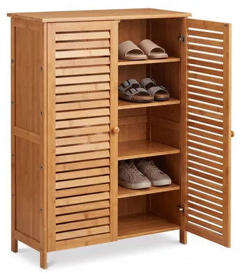 Produktbild von Relaxdays Schuhschrank, Bambus, 5 Fächer, 15 Paar Schuhe, HxBxT: 87,5 x 66 x 33 cm, Badschrank, Beistellschrank, natur