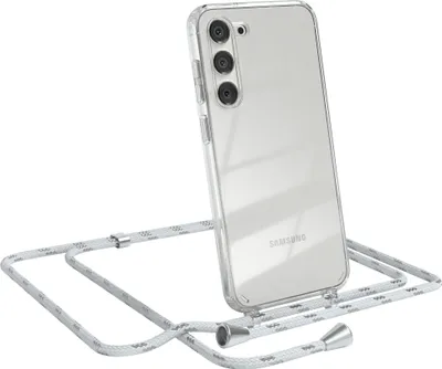 Produktbild von EAZY CASE Handykette kompatibel mit Samsung Galaxy S23 Plus, Handyhülle mit Umhängeband, Handykordel, Schutzhülle Clear, Band in Weiß