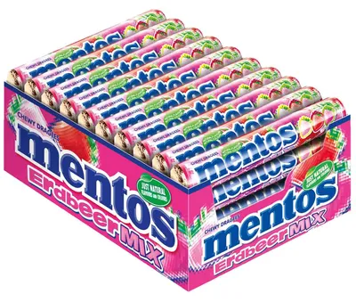Productafbeelding van Mentos Aardbeien Mix, verpakking (40 rollen van 37,5 gram)