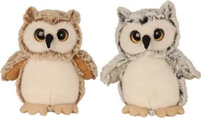Produktbild von 2 Stück Plüsch Eulen 17 cm stehend Grau und Braun Kuscheltier Eule